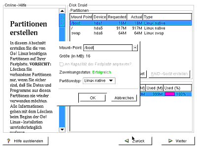  Partitionieren und Mounten mit dem Diskdruid